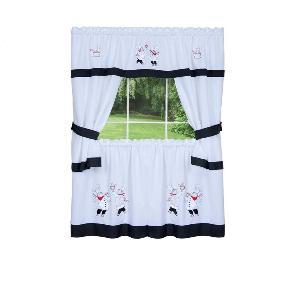 Gourmet Window Kitchen Curtains 3-Piece Embellished Cottage Set - 56" (W) x 24"